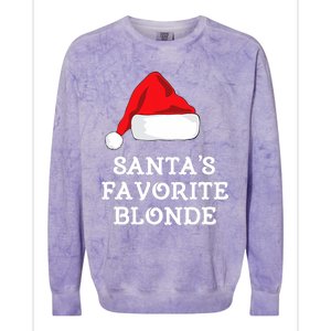 SantaS Favorite Blonde Christmas Hat Funny Xmas Colorblast Crewneck Sweatshirt