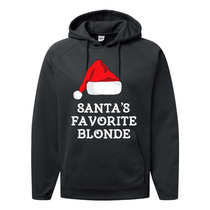 SantaS Favorite Blonde Christmas Hat Funny Xmas Performance Fleece Hoodie