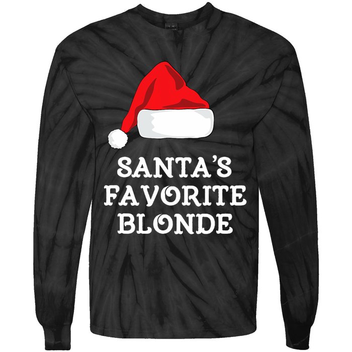 SantaS Favorite Blonde Christmas Hat Funny Xmas Tie-Dye Long Sleeve Shirt