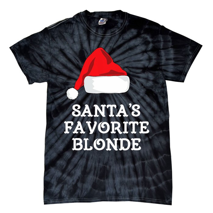 SantaS Favorite Blonde Christmas Hat Funny Xmas Tie-Dye T-Shirt