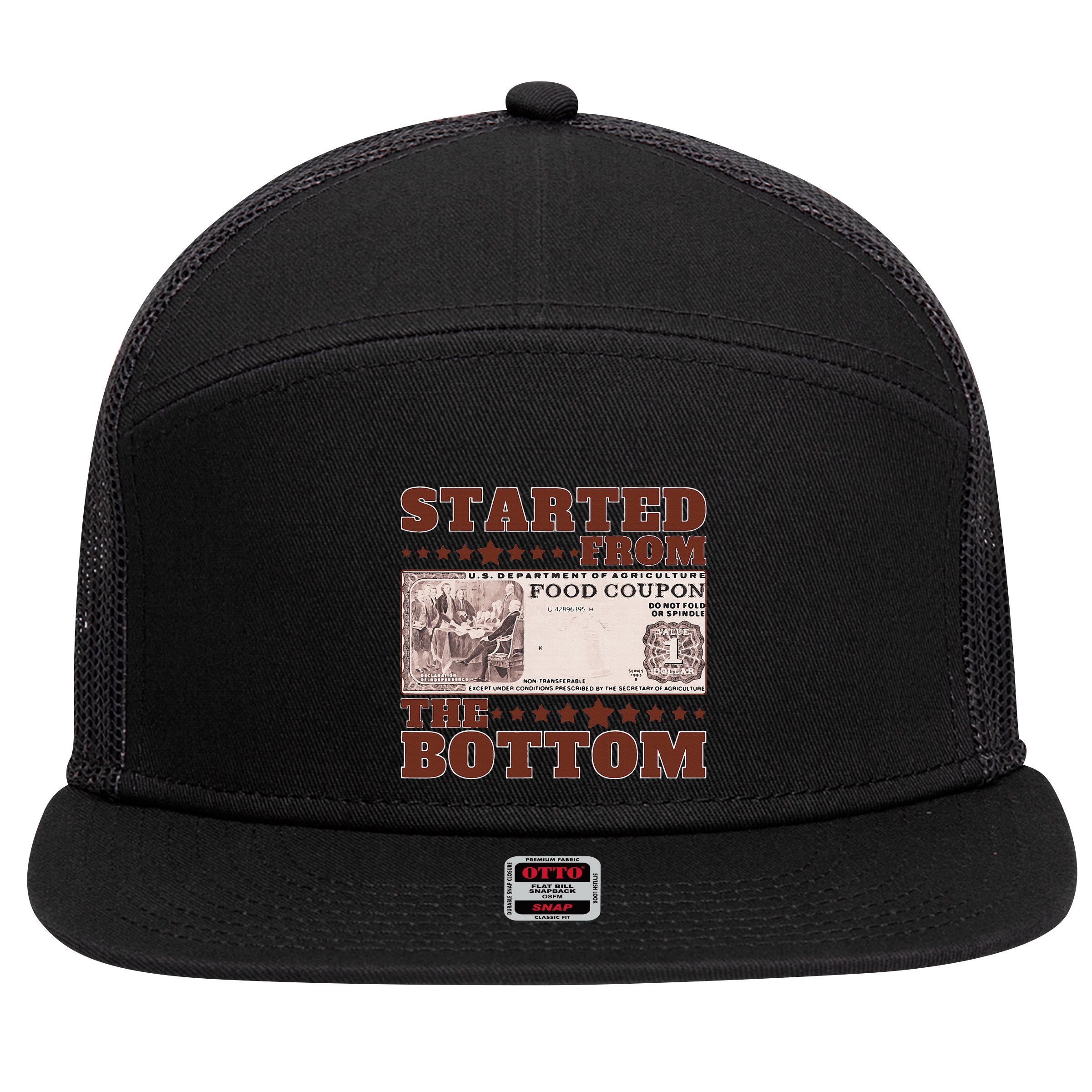 Started From Bottom Food Stamp Coupon stars 2 7 Panel Mesh Trucker Snapback Hat