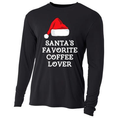 SantaS Favorite Coffee Lover Christmas Funny Hat Drinking Cooling Performance Long Sleeve Crew