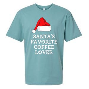 SantaS Favorite Coffee Lover Christmas Funny Hat Drinking Sueded Cloud Jersey T-Shirt