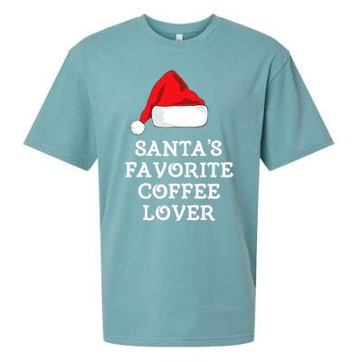 SantaS Favorite Coffee Lover Christmas Funny Hat Drinking Sueded Cloud Jersey T-Shirt