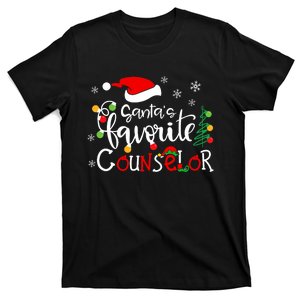 Santas Favorite Counselor Funny Christmas Santa Hat Lights T-Shirt