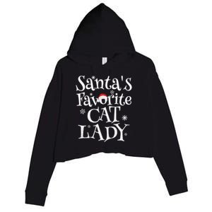 SantaS Favorite Cat Lady Santa Claus Christmas Gift Holiday Meaningful Gift Crop Fleece Hoodie