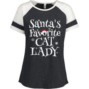 SantaS Favorite Cat Lady Santa Claus Christmas Gift Holiday Meaningful Gift Enza Ladies Jersey Colorblock Tee