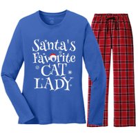 SantaS Favorite Cat Lady Santa Claus Christmas Gift Holiday Meaningful Gift Women's Long Sleeve Flannel Pajama Set 