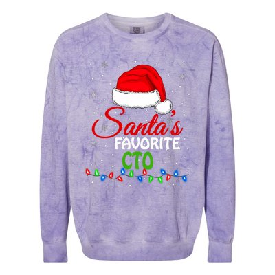 SantaS Favorite Cto Santa Hat Lights. Funny Christmas Colorblast Crewneck Sweatshirt