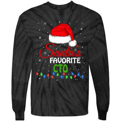 SantaS Favorite Cto Santa Hat Lights. Funny Christmas Tie-Dye Long Sleeve Shirt