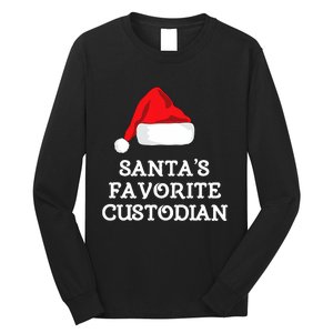 SantaS Favorite Custodian Hat Christmas Funny Long Sleeve Shirt