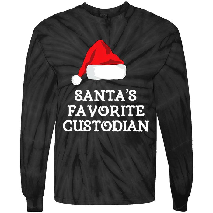 SantaS Favorite Custodian Hat Christmas Funny Tie-Dye Long Sleeve Shirt