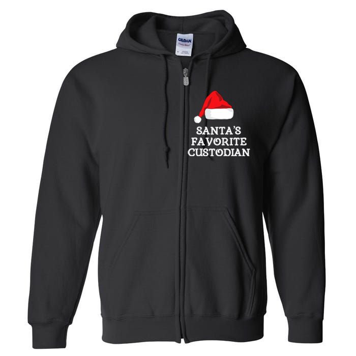 SantaS Favorite Custodian Hat Christmas Funny Full Zip Hoodie