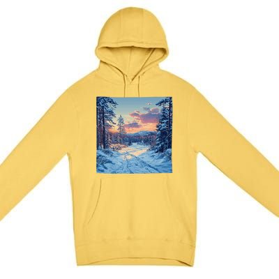 Snowy Forest Clearing Landscape Vintage Graphic Premium Pullover Hoodie