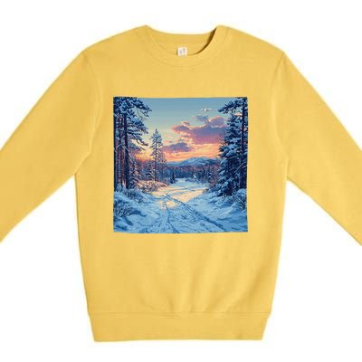 Snowy Forest Clearing Landscape Vintage Graphic Premium Crewneck Sweatshirt