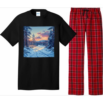 Snowy Forest Clearing Landscape Vintage Graphic Pajama Set