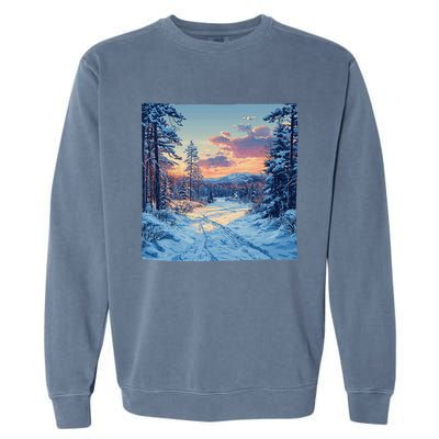 Snowy Forest Clearing Landscape Vintage Graphic Garment-Dyed Sweatshirt