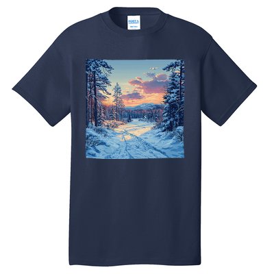 Snowy Forest Clearing Landscape Vintage Graphic Tall T-Shirt