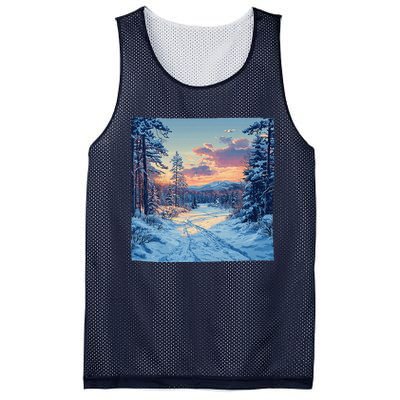 Snowy Forest Clearing Landscape Vintage Graphic Mesh Reversible Basketball Jersey Tank