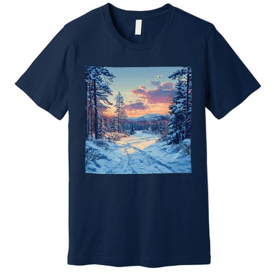 Snowy Forest Clearing Landscape Vintage Graphic Premium T-Shirt