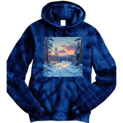 Snowy Forest Clearing Landscape Vintage Graphic Tie Dye Hoodie