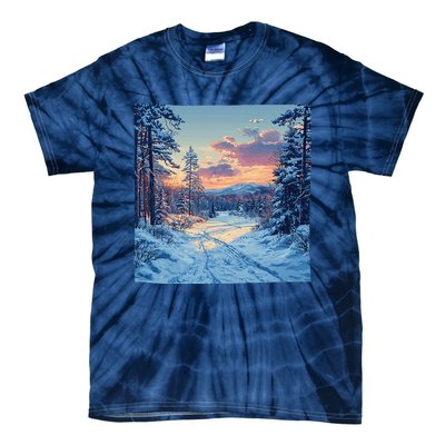 Snowy Forest Clearing Landscape Vintage Graphic Tie-Dye T-Shirt