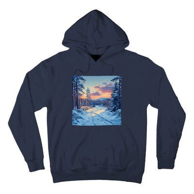 Snowy Forest Clearing Landscape Vintage Graphic Tall Hoodie