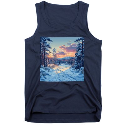 Snowy Forest Clearing Landscape Vintage Graphic Tank Top