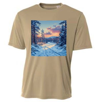 Snowy Forest Clearing Landscape Vintage Graphic Cooling Performance Crew T-Shirt