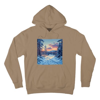 Snowy Forest Clearing Landscape Vintage Graphic Hoodie