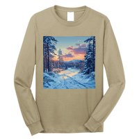 Snowy Forest Clearing Landscape Vintage Graphic Long Sleeve Shirt