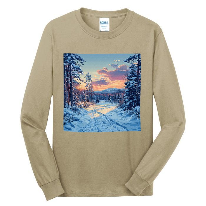 Snowy Forest Clearing Landscape Vintage Graphic Tall Long Sleeve T-Shirt