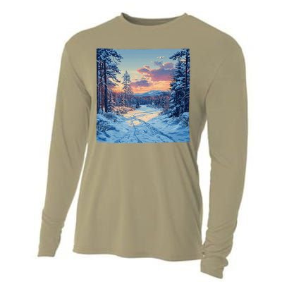 Snowy Forest Clearing Landscape Vintage Graphic Cooling Performance Long Sleeve Crew