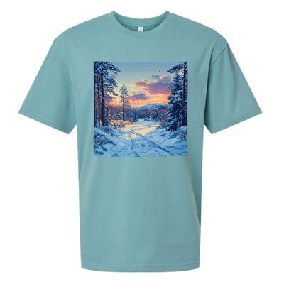 Snowy Forest Clearing Landscape Vintage Graphic Sueded Cloud Jersey T-Shirt