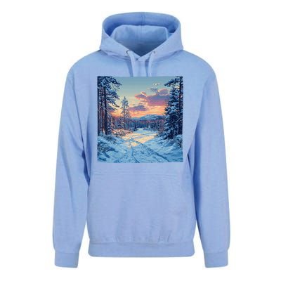 Snowy Forest Clearing Landscape Vintage Graphic Unisex Surf Hoodie