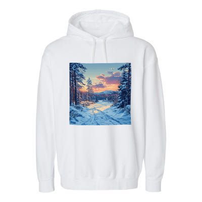 Snowy Forest Clearing Landscape Vintage Graphic Garment-Dyed Fleece Hoodie