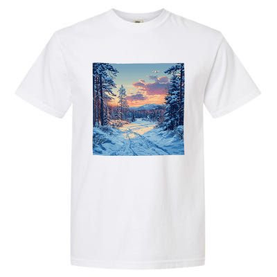 Snowy Forest Clearing Landscape Vintage Graphic Garment-Dyed Heavyweight T-Shirt