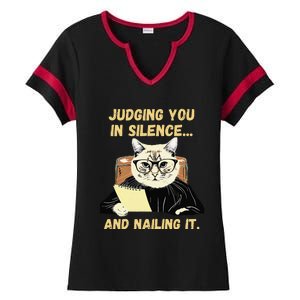 Sarcastic Funny Cat Judging You In Silence And Nailing It Ladies Halftime Notch Neck Tee