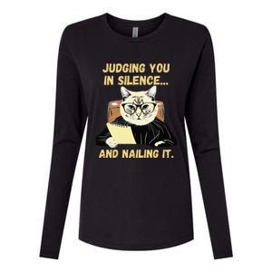 Sarcastic Funny Cat Judging You In Silence And Nailing It Womens Cotton Relaxed Long Sleeve T-Shirt