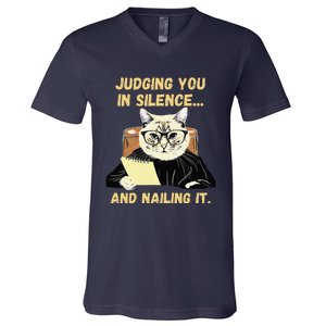 Sarcastic Funny Cat Judging You In Silence And Nailing It V-Neck T-Shirt