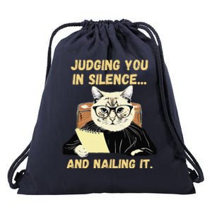 Sarcastic Funny Cat Judging You In Silence And Nailing It Drawstring Bag