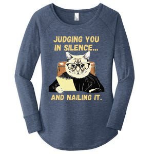 Sarcastic Funny Cat Judging You In Silence And Nailing It Women's Perfect Tri Tunic Long Sleeve Shirt