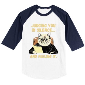 Sarcastic Funny Cat Judging You In Silence And Nailing It Baseball Sleeve Shirt