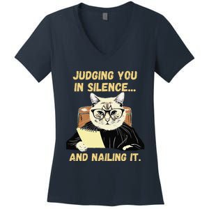 Sarcastic Funny Cat Judging You In Silence And Nailing It Women's V-Neck T-Shirt