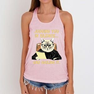 Sarcastic Funny Cat Judging You In Silence And Nailing It Women's Knotted Racerback Tank