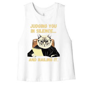 Sarcastic Funny Cat Judging You In Silence And Nailing It Women's Racerback Cropped Tank