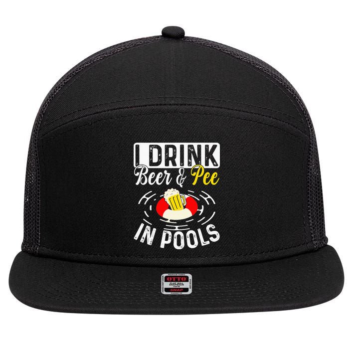 Swimmer funny Cool I Drink Beer And Pee In Pools 7 Panel Mesh Trucker Snapback Hat