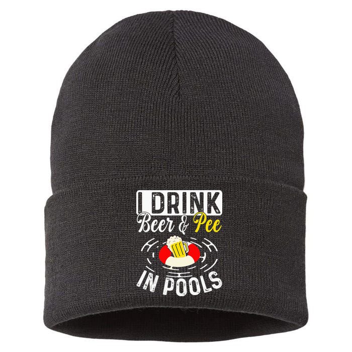 Swimmer funny Cool I Drink Beer And Pee In Pools Sustainable Knit Beanie