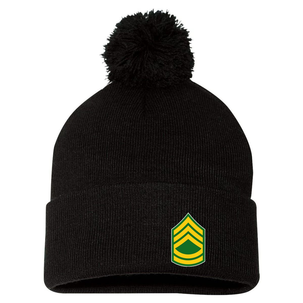 Sergeant First Class Military Badge Pom Pom 12in Knit Beanie
