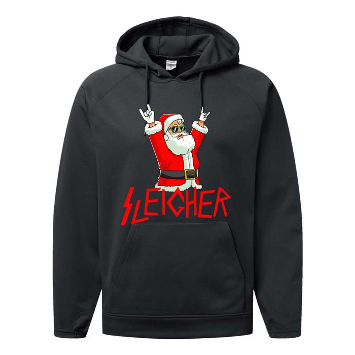 Sleigher Funny Christmas Heavy Metal Music Gifts Performance Fleece Hoodie